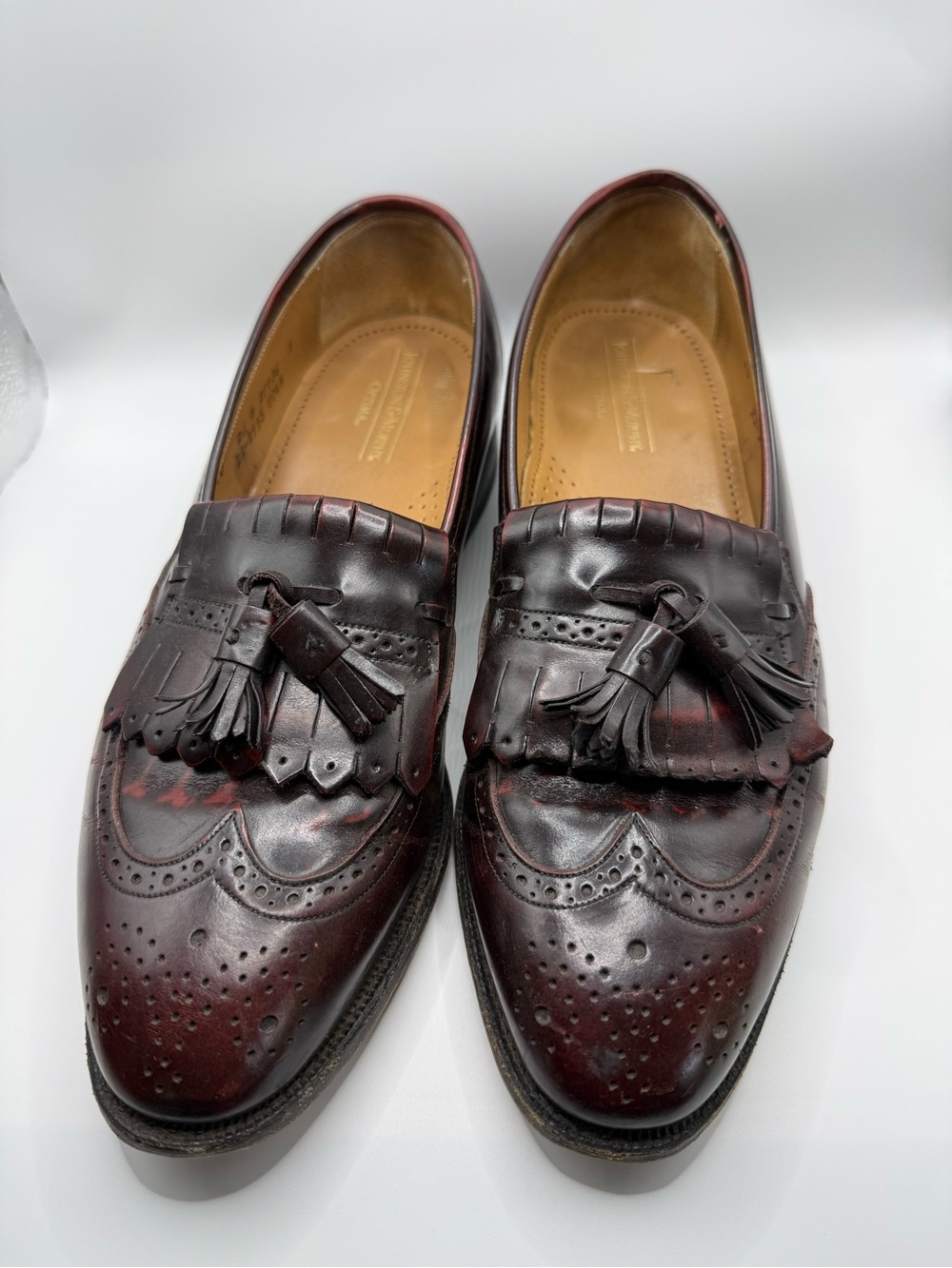 Johnston & Murphy Optima Mens 10 D/B Oxblood Leather Kiltie Tassel Loafers USA